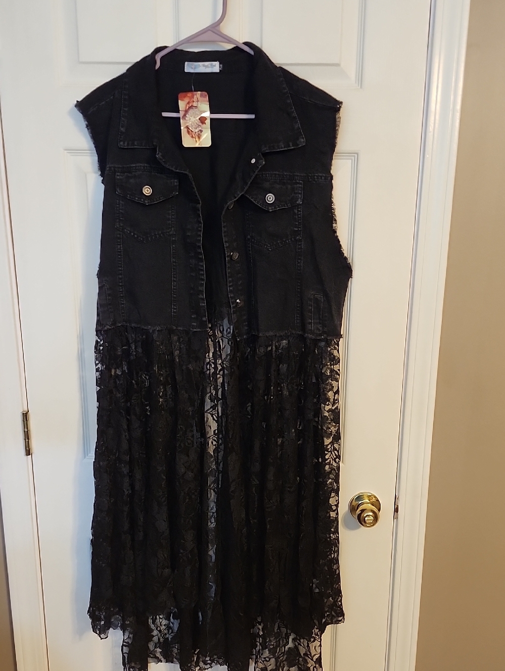 Black Lace & Denim Vest